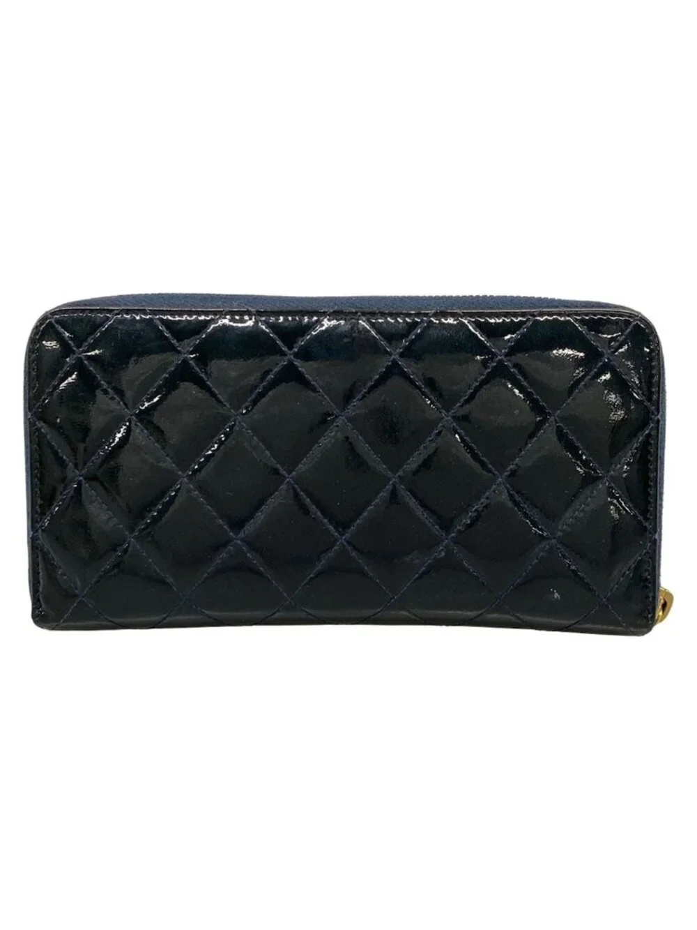 Chanel Wallet Quilted Navy Zip Around Gold Leather